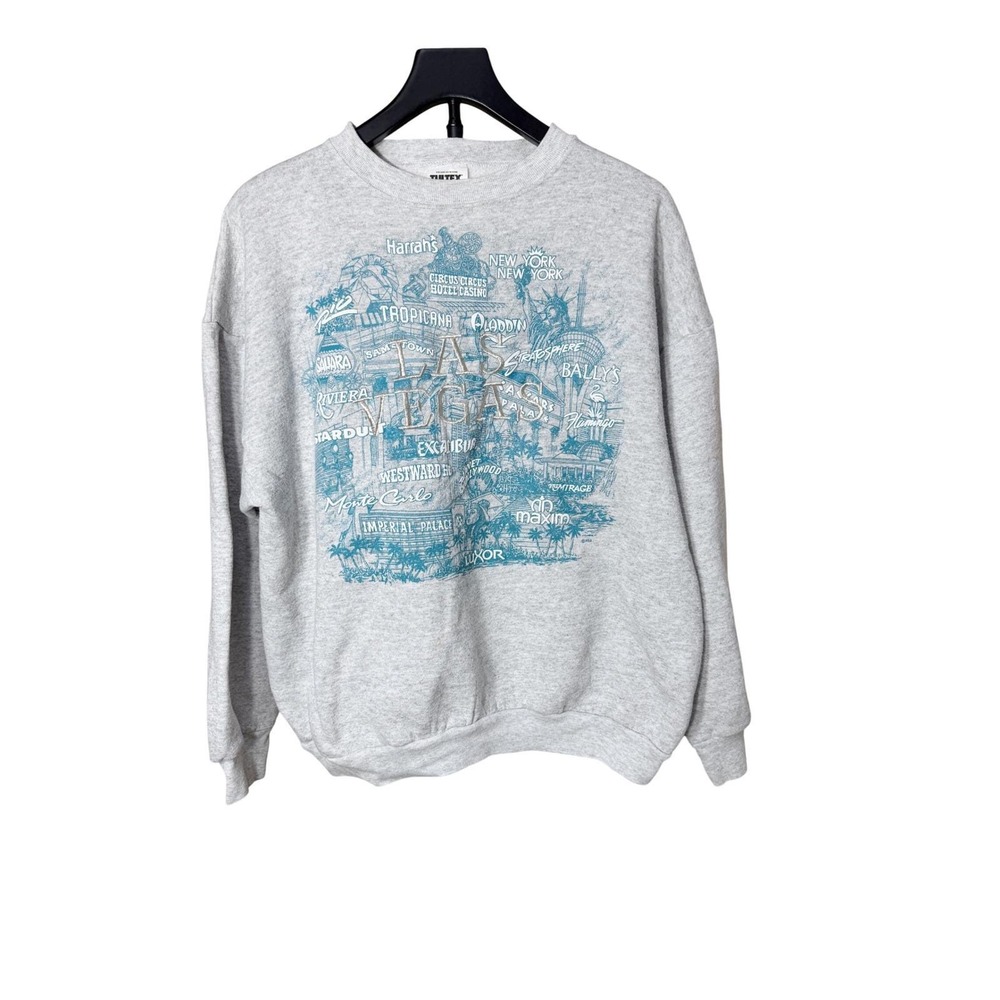 Vintage Tultex Las Vegas Graphic Sweatshirt XL Gray Teal Embroidery 90